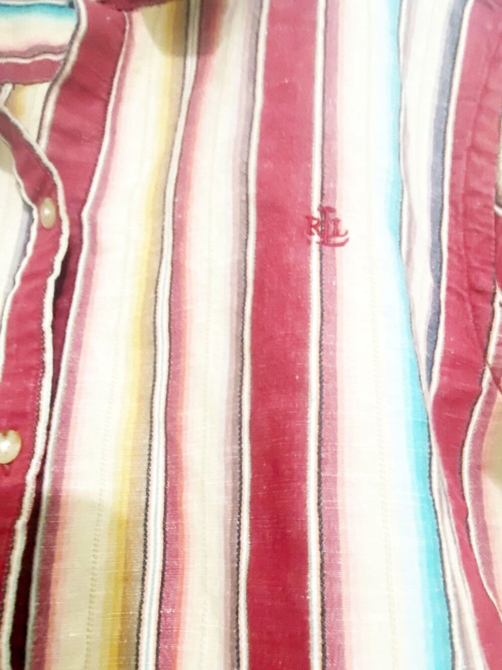 RALPH LAUREN SW Color Palette Striped Linen Blend Button Blouse - Picture 4 of 4